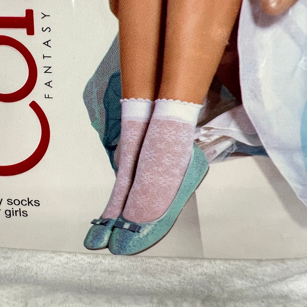 CONTE Kesi & Fiori Solid White Fancy Dress Socks With Design Girls 6-7Y/O 2 Pair - Picture 3 of 12